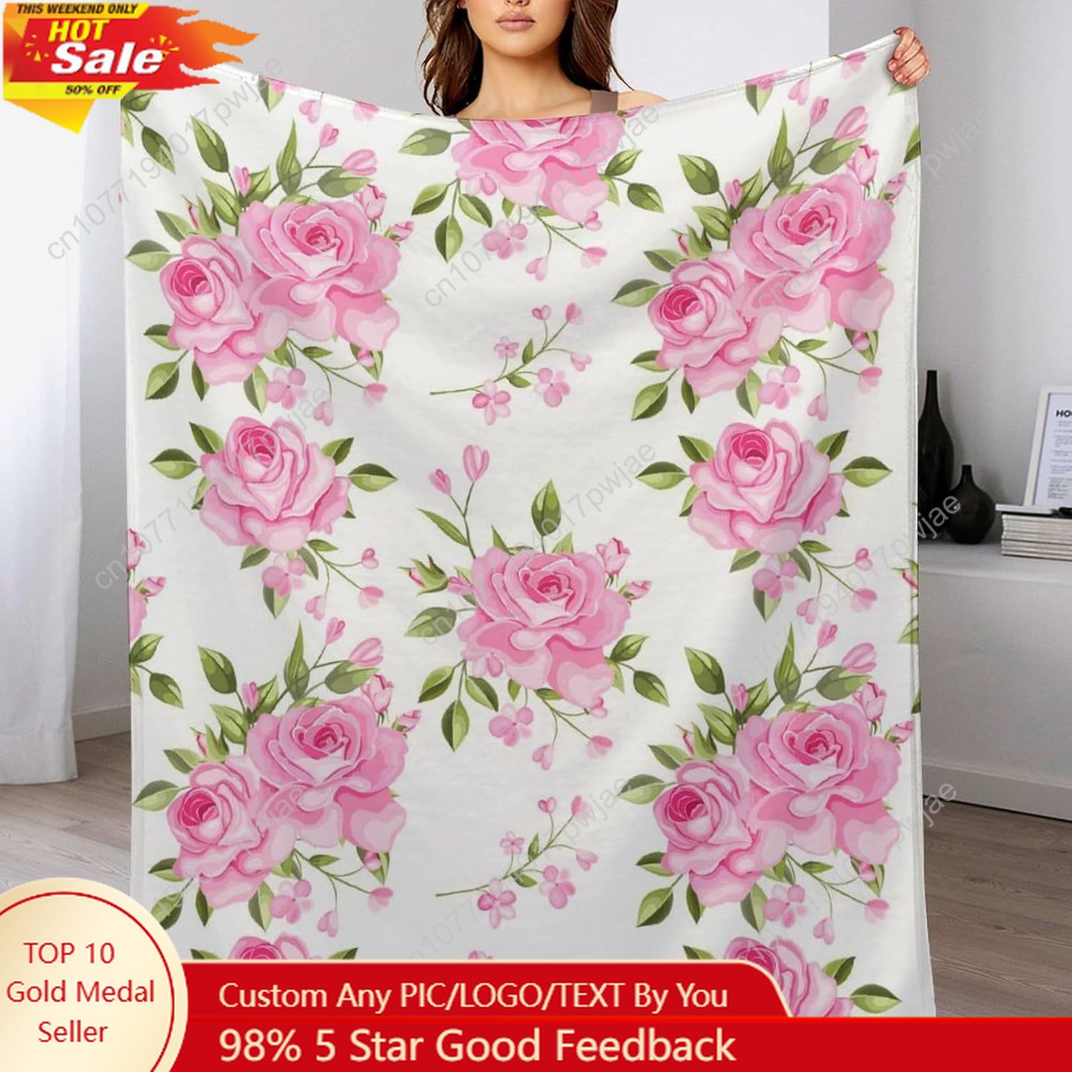Manta de flores rosas, decorac - Home Textiles And Decor reseña y precio